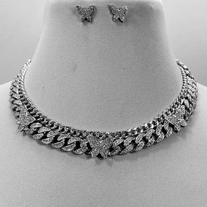 Silver butterfly Cuban necklace